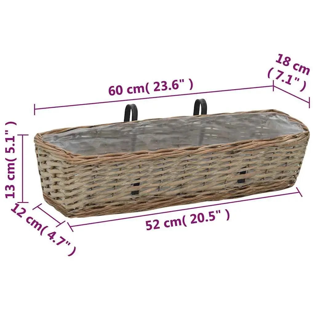 Wicker Planter 2 Piece PE Lining 60 cm Brown Hanging Garden Pot