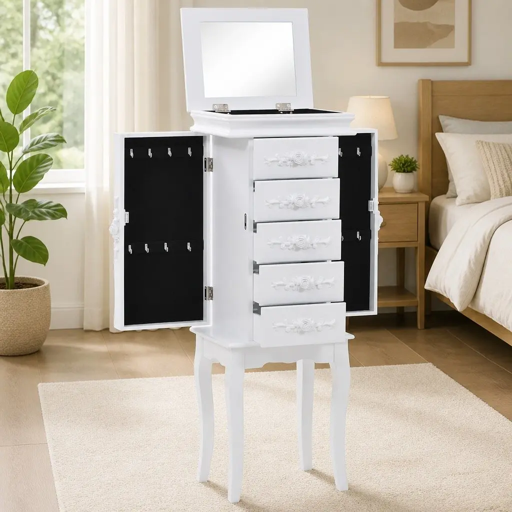 Jewelry Cabinet Free Standing White Storage Box Organizer