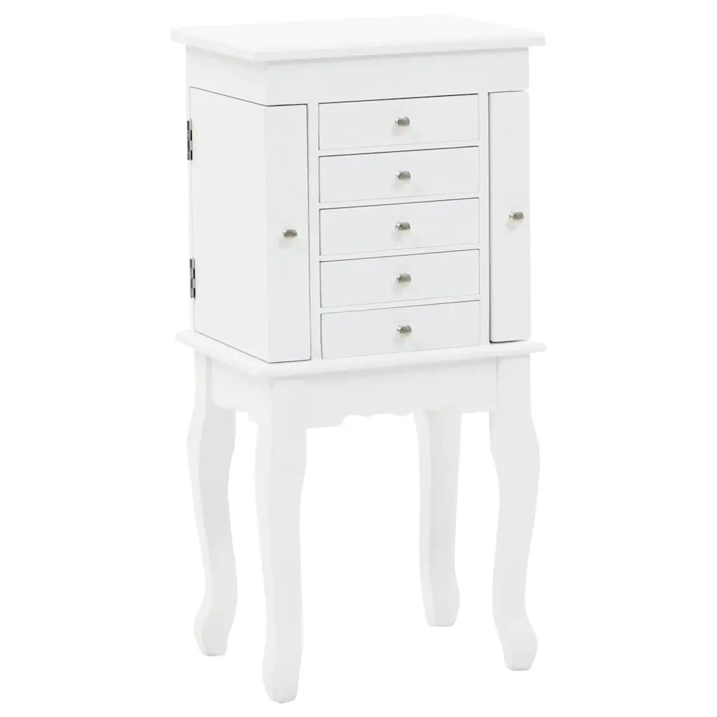Jewelry Cabinet Free Standing White MDF Storage Box Organizer for Earrings Necklaces