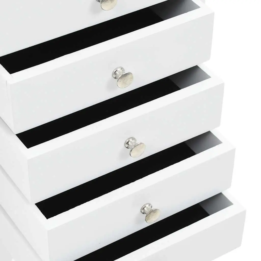 Jewelry Cabinet Free Standing White MDF Storage Box Organizer for Earrings Necklaces