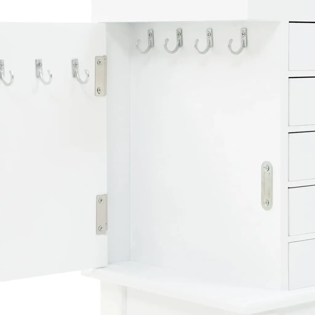 Jewelry Cabinet Free Standing White MDF Storage Box Organizer for Earrings Necklaces