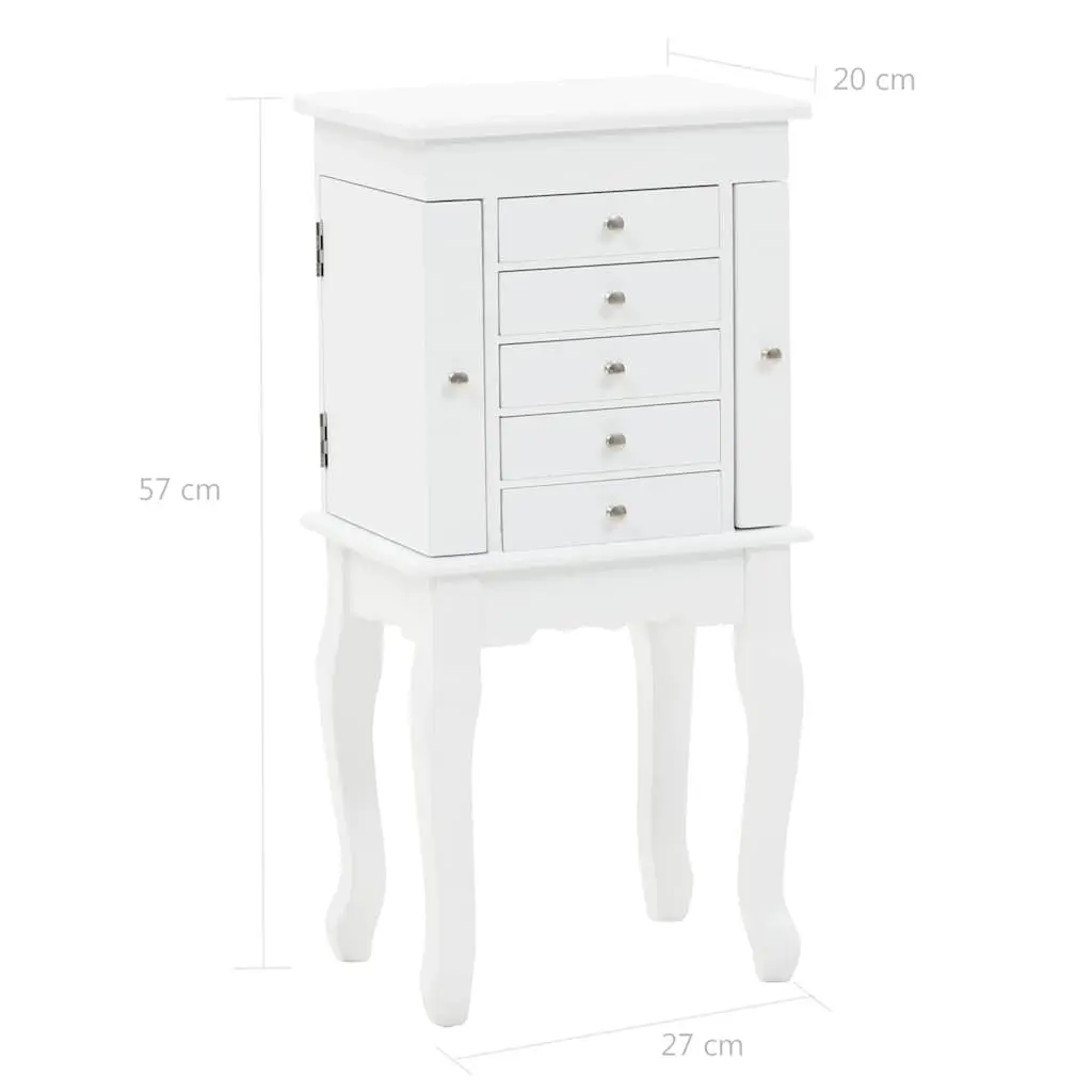 Jewelry Cabinet Free Standing White MDF Storage Box Organizer for Earrings Necklaces