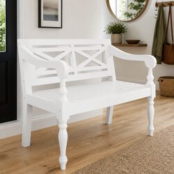Wooden Storage Bench 98 cm Solid Construction Curved Armrests Entryway Seating