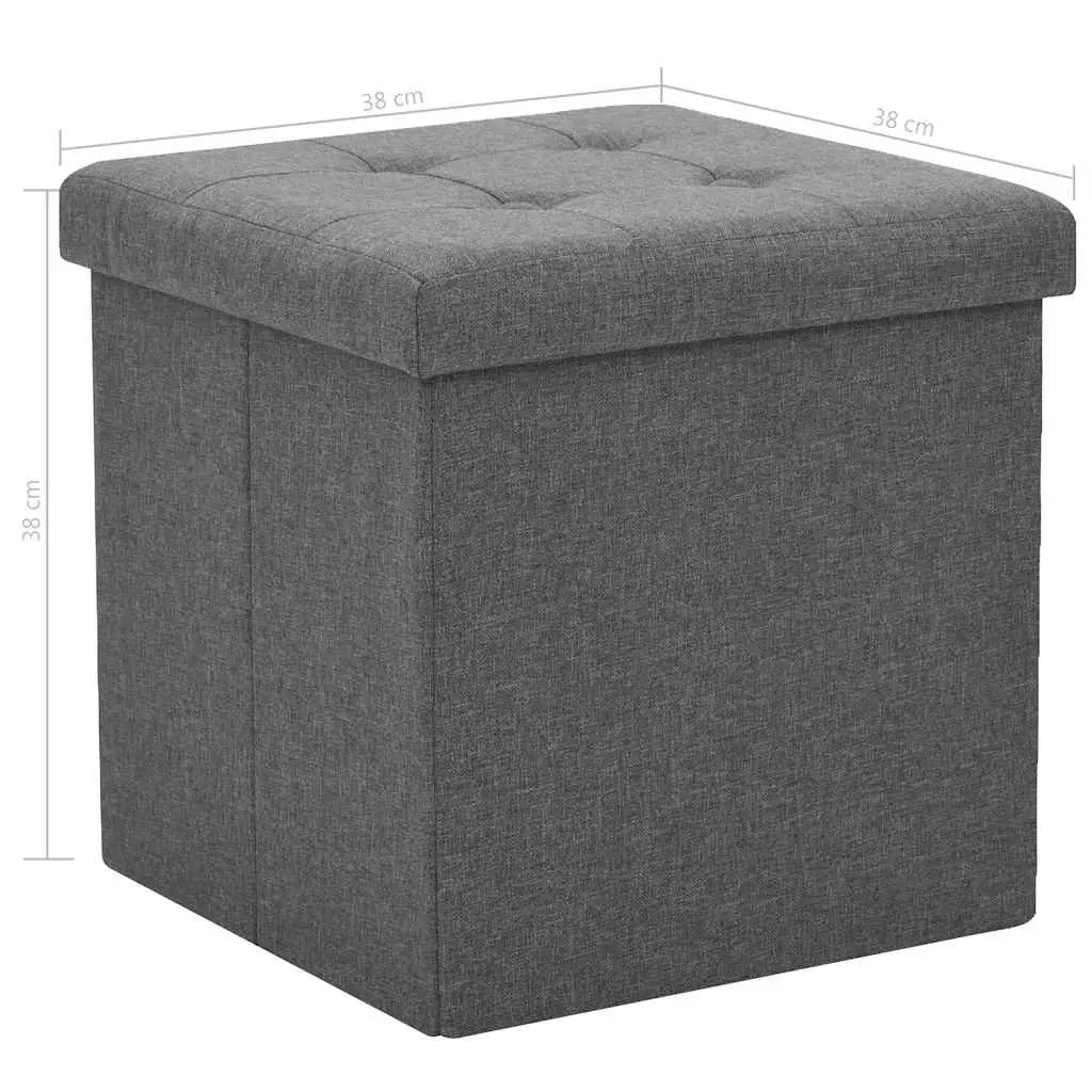 Folding Storage Stools Grey Faux Linen Seat Ottoman 2 Piece