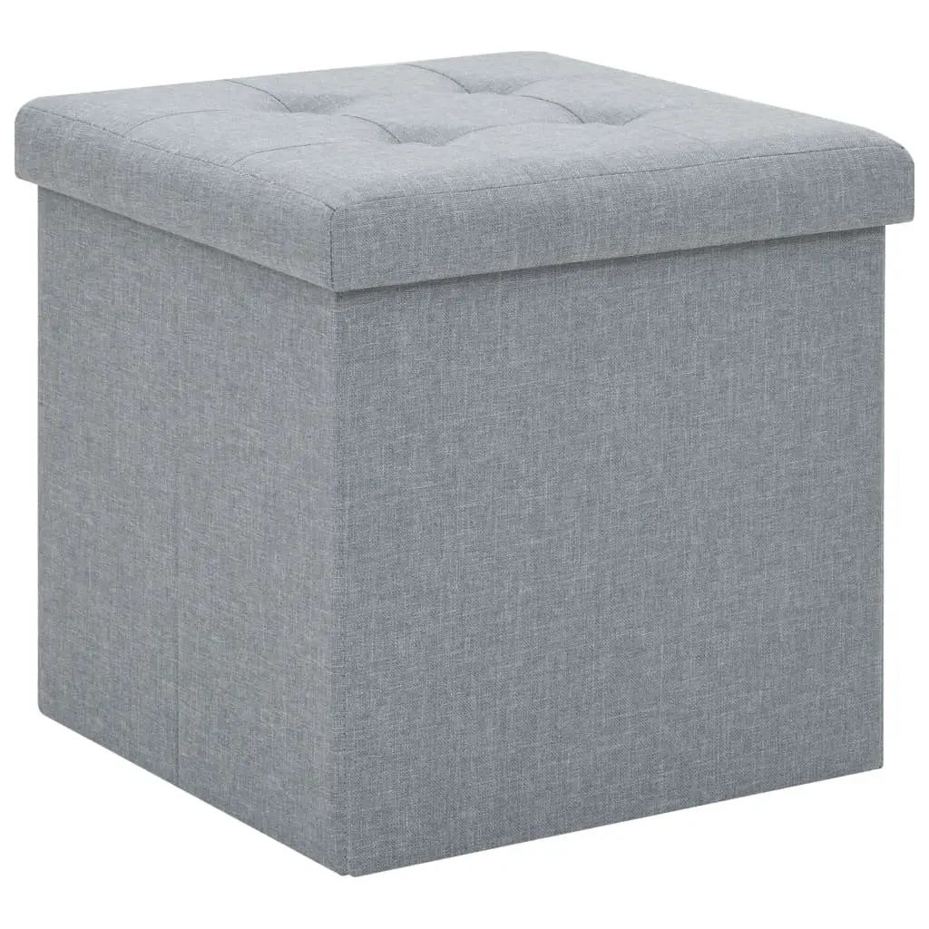Folding Storage Stools Grey Faux Linen Upholstered Seat Removable Top 2 Piece