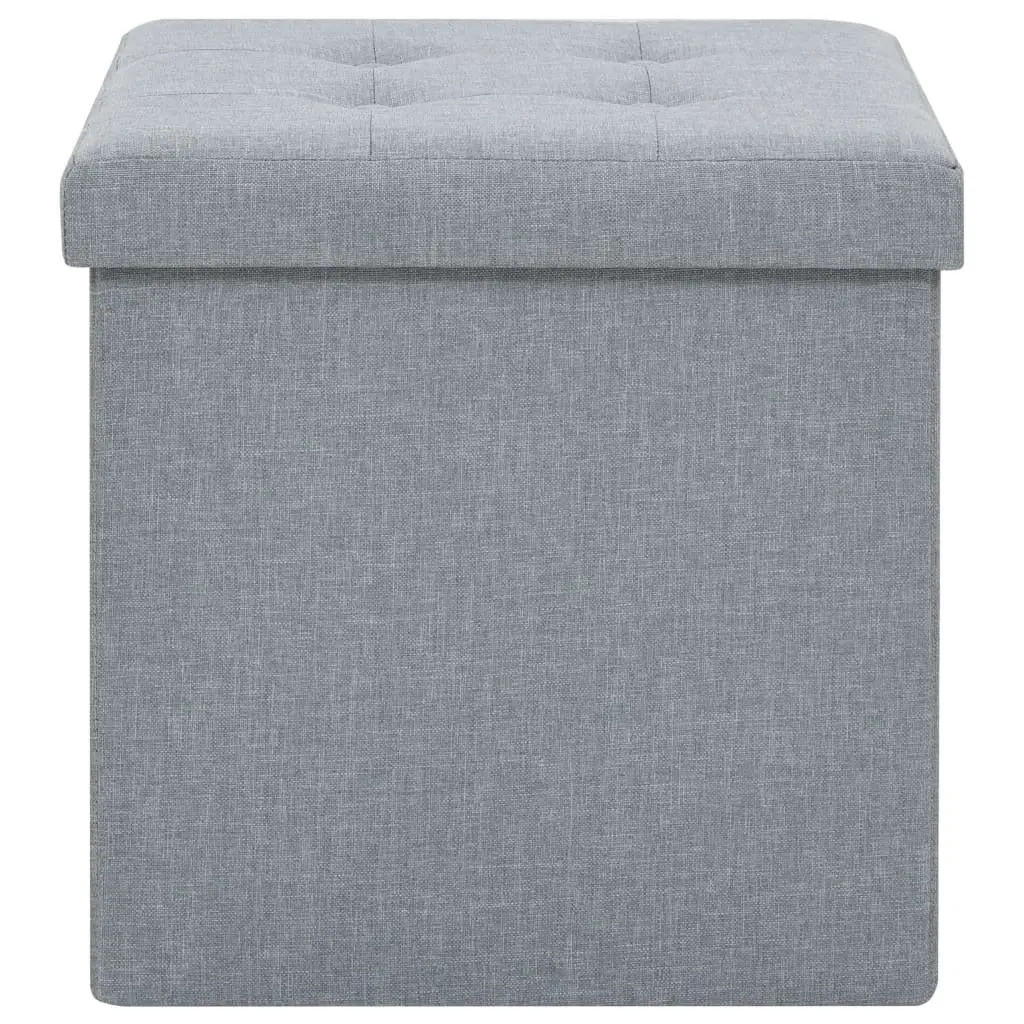 Folding Storage Stools Grey Faux Linen Upholstered Seat Removable Top 2 Piece