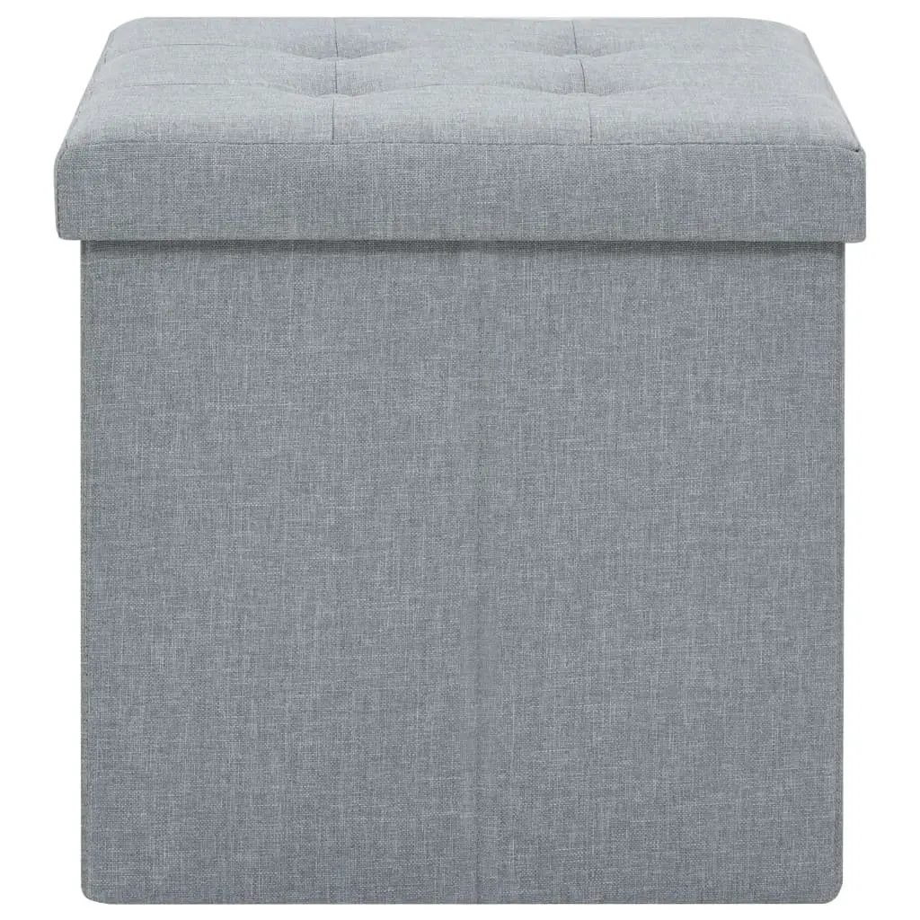 Folding Storage Stools Grey Faux Linen Upholstered Seat Removable Top 2 Piece