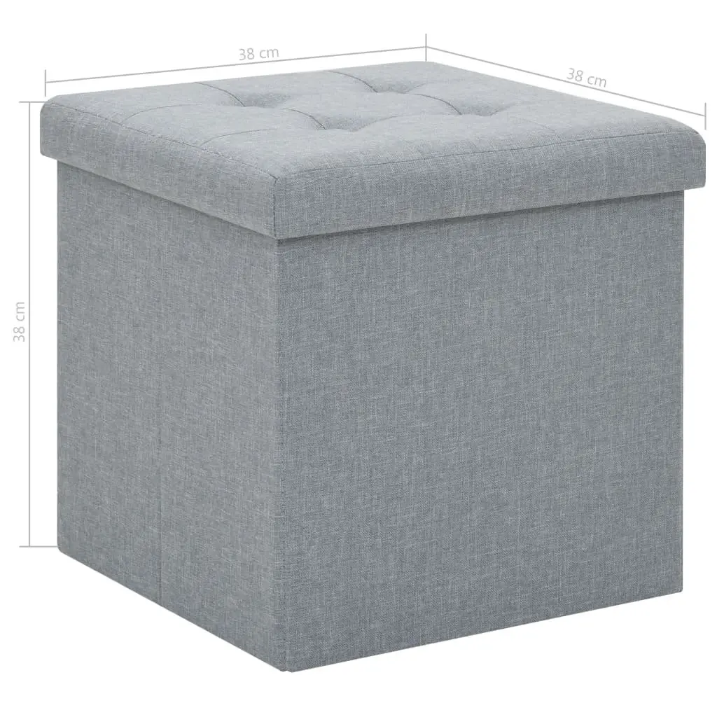 Folding Storage Stools Grey Faux Linen Upholstered Seat Removable Top 2 Piece