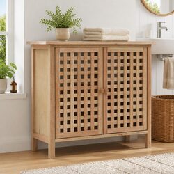Bathroom Vanity Unit Sink Cabinet Storage Beige Solid Wood Two Door Washbasin