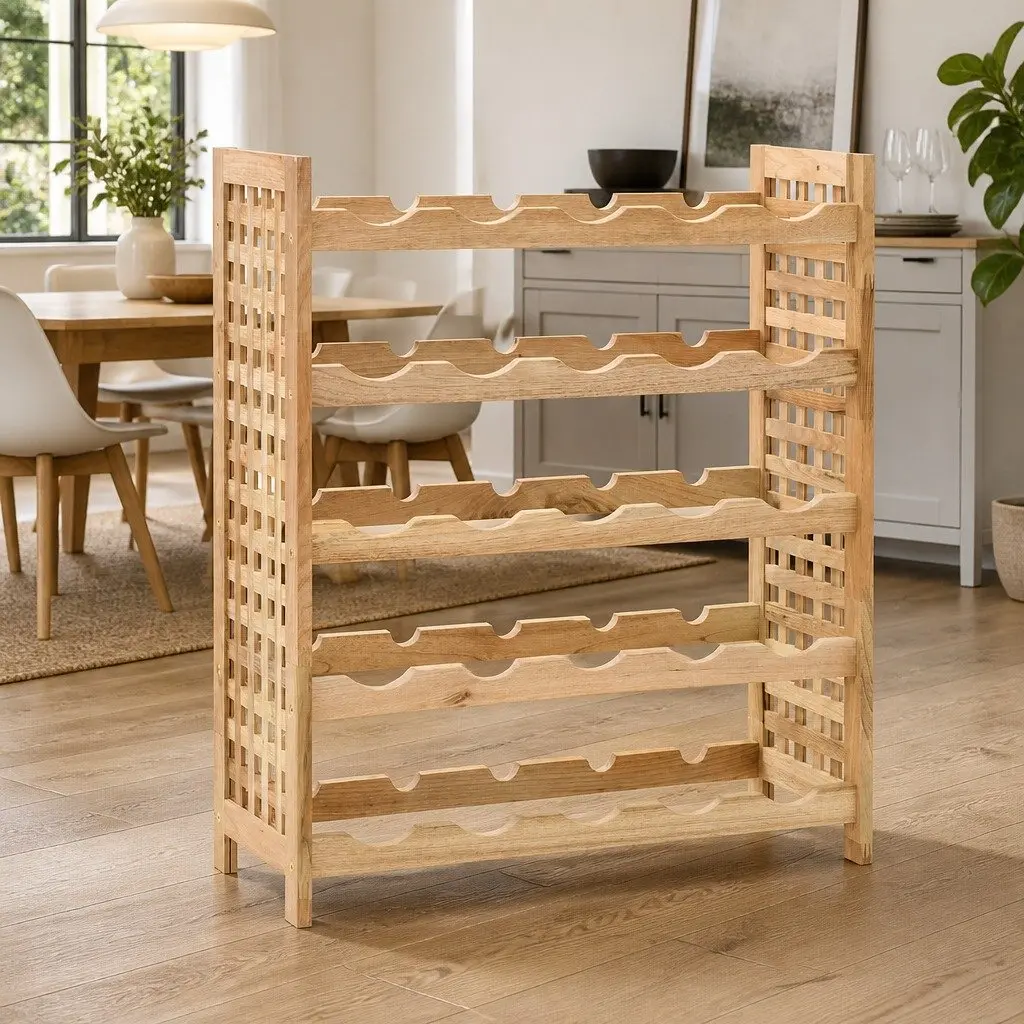 Wine Rack Solid Walnut Wood 5-Tier Storage Cabinet for 25 Bottles