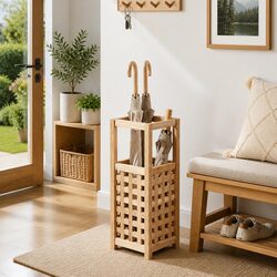 Umbrella Stand Storage Holder Wooden Lattice Design Home Decor Organiser Rack