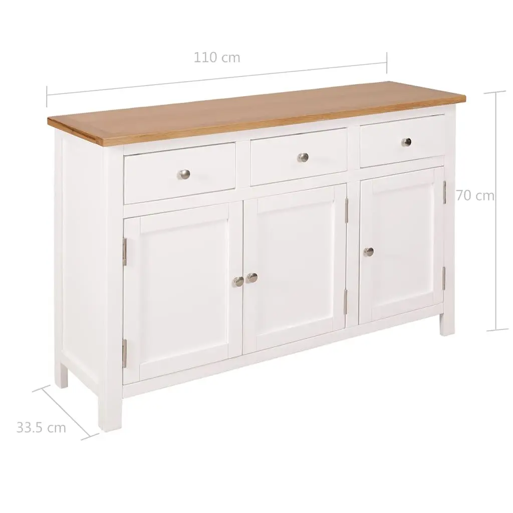 Solid Oak Wood Sideboard 110x33.5x70 cm Brown Rustic Storage Cabinet