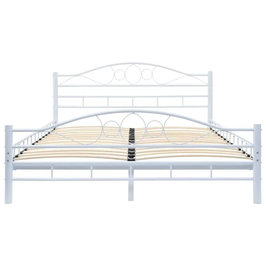 Double Bed Frame Metal White 137x187 cm Slatted Base Modern Bedroom Furniture