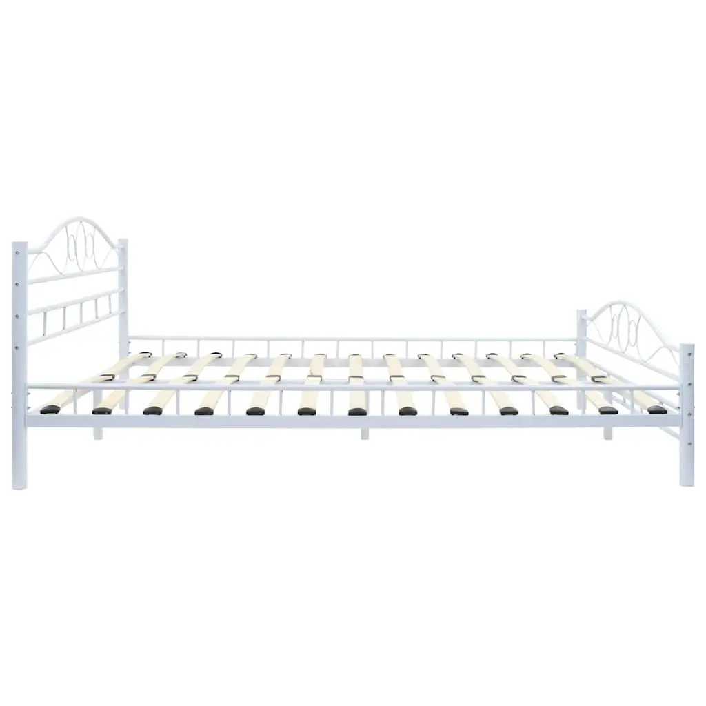 Double Bed Frame Metal White 137x187 cm Slatted Base Modern Bedroom Furniture