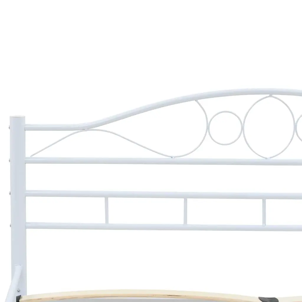 Double Bed Frame Metal White 137x187 cm Slatted Base Modern Bedroom Furniture