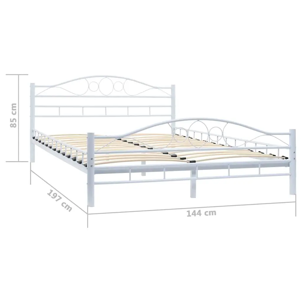 Double Bed Frame Metal White 137x187 cm Slatted Base Modern Bedroom Furniture