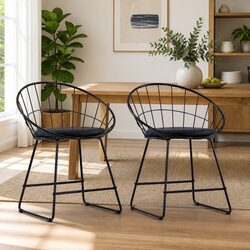 Dining Chairs Set 2 Pieces Kitchen Room Seating Faux Leather Cushion Steel Frame