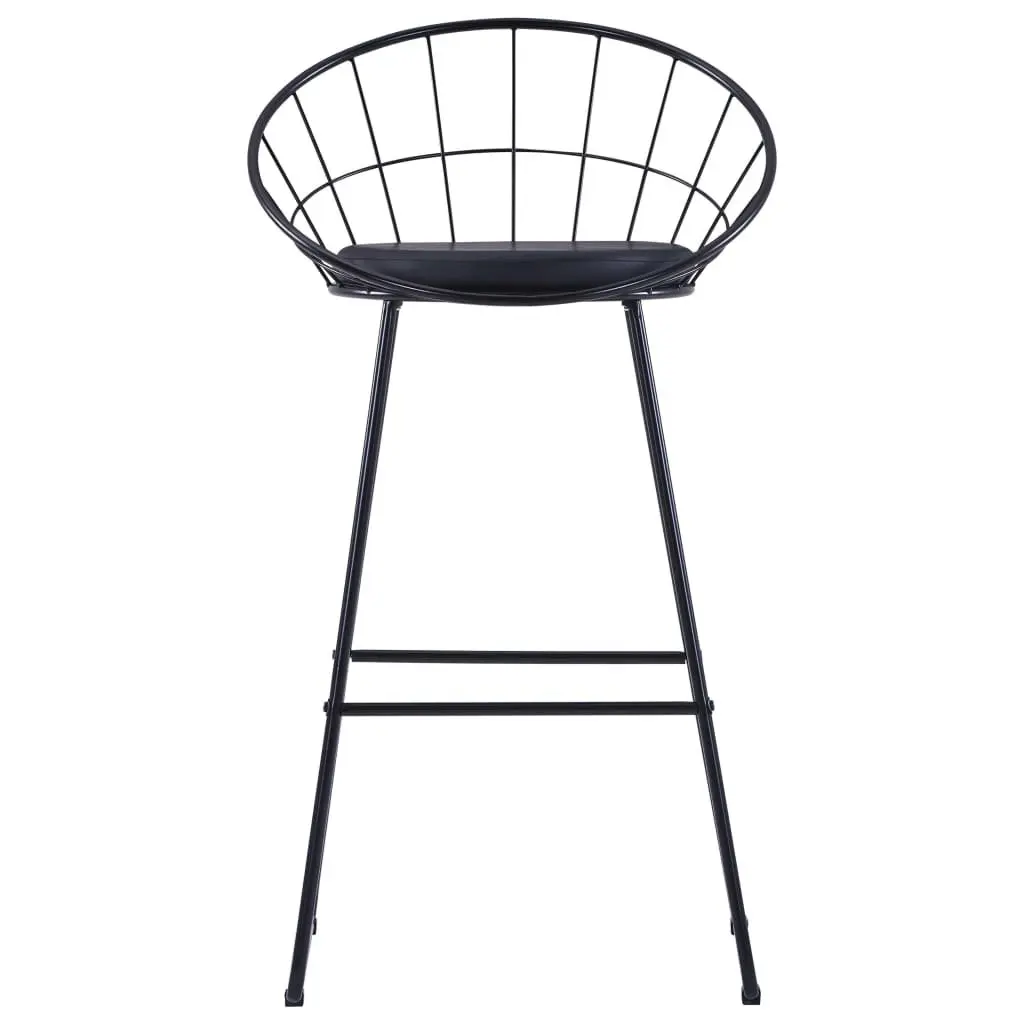 Bar Stools Set Black Faux Leather Cushioned Kitchen Dining 2 Piece