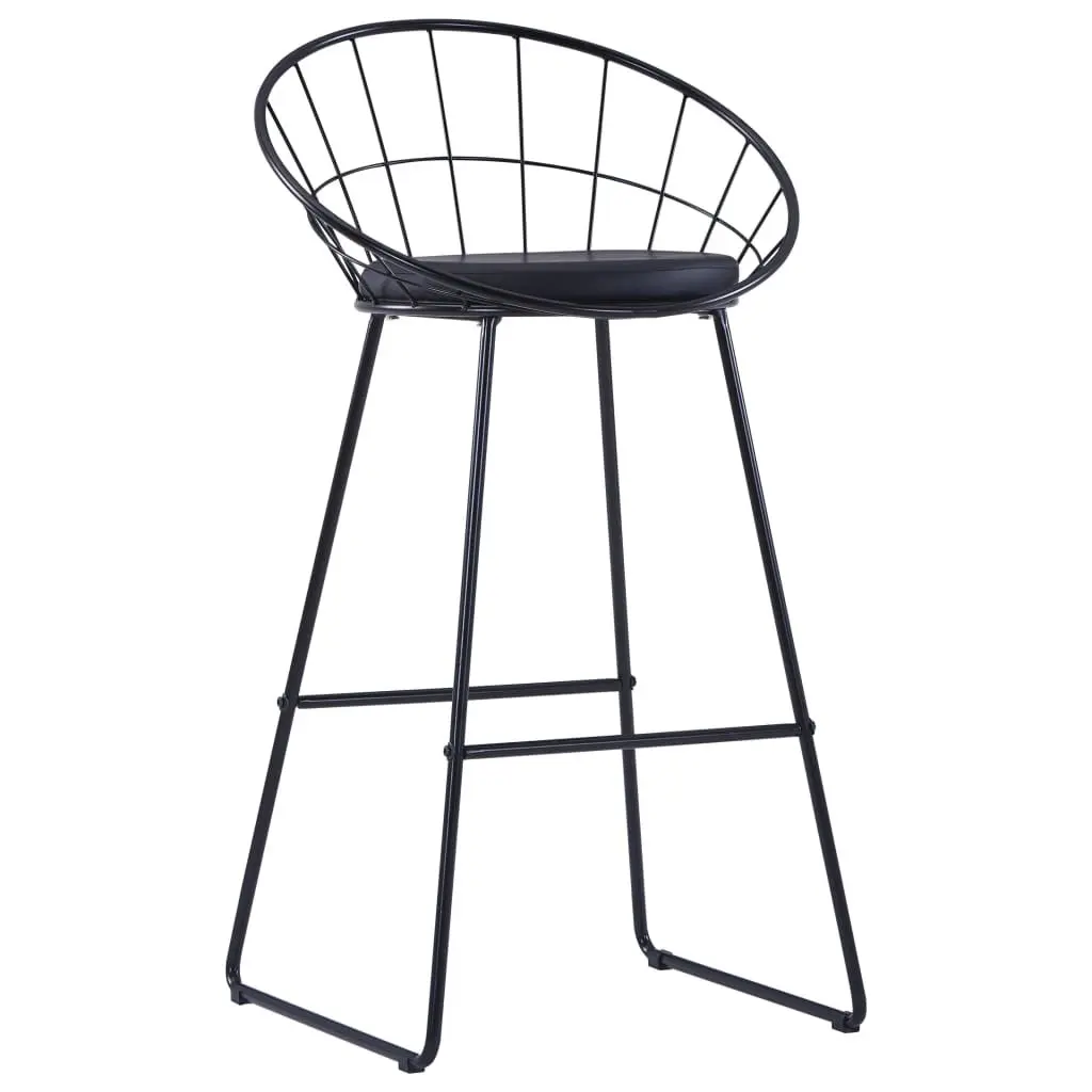 Bar Stools Set Black Faux Leather Cushioned Kitchen Dining 2 Piece