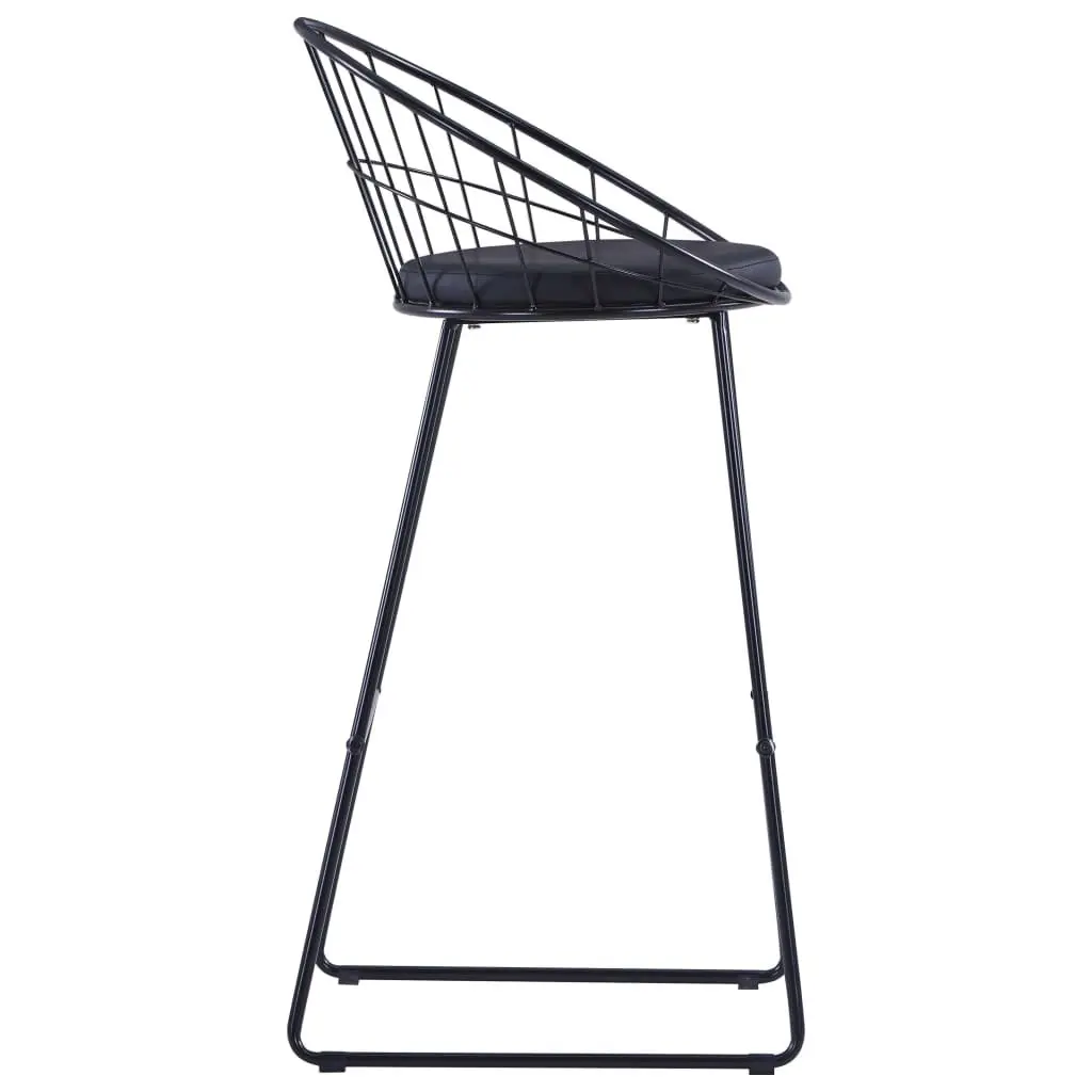 Bar Stools Set Black Faux Leather Cushioned Kitchen Dining 2 Piece