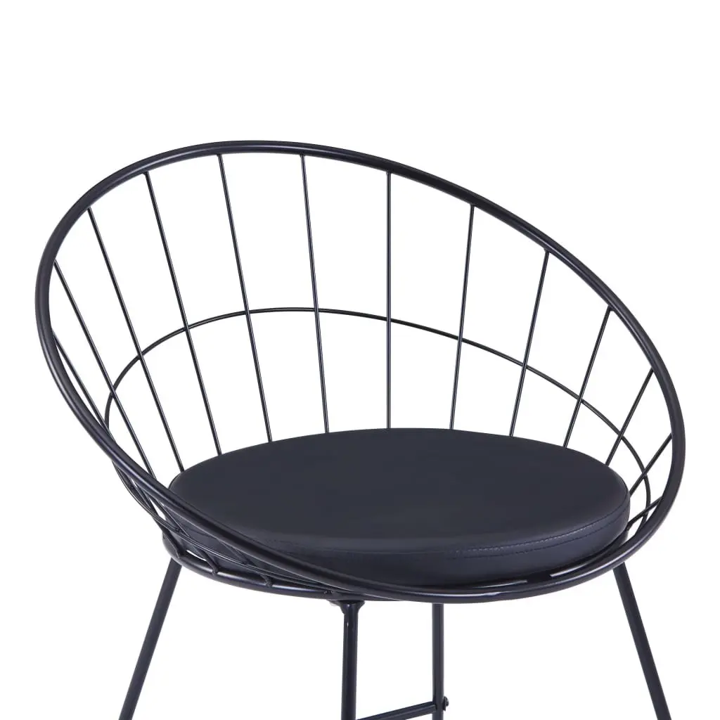 Bar Stools Set Black Faux Leather Cushioned Kitchen Dining 2 Piece