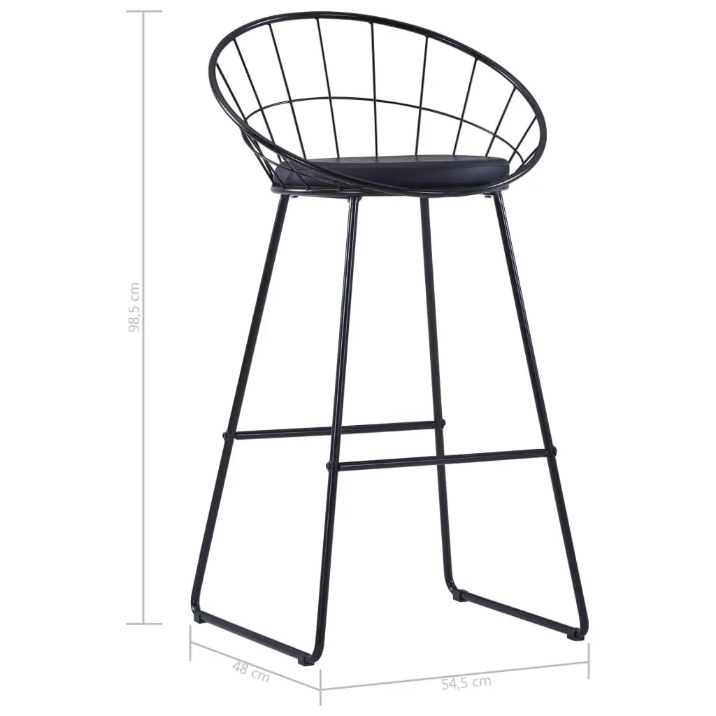 Bar Stools Set Black Faux Leather Cushioned Kitchen Dining 2 Piece