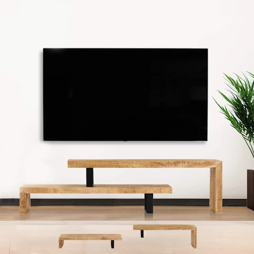 Mango Wood TV Stand Brown Living Room Entertainment Unit Solid Construction