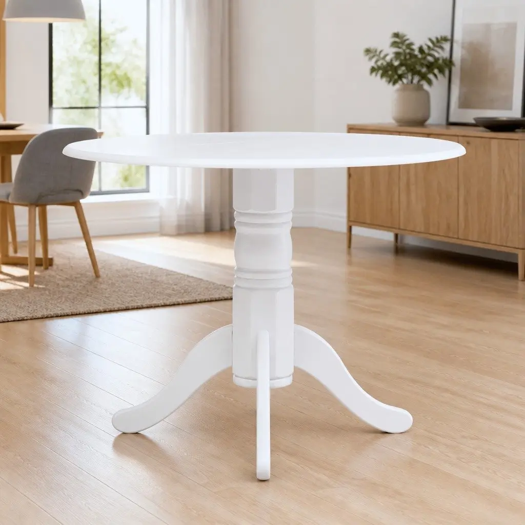 Dining Table White Solid Rubber Wood MDF Top 106cm