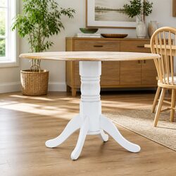 Dining Table White Brown 106cm Kitchen Solid Rubber Wood Modern Design Furniture