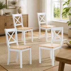 Dining Chairs Set 4 Pieces White Kitchen Seat Wooden Frame Dining Room Furniture