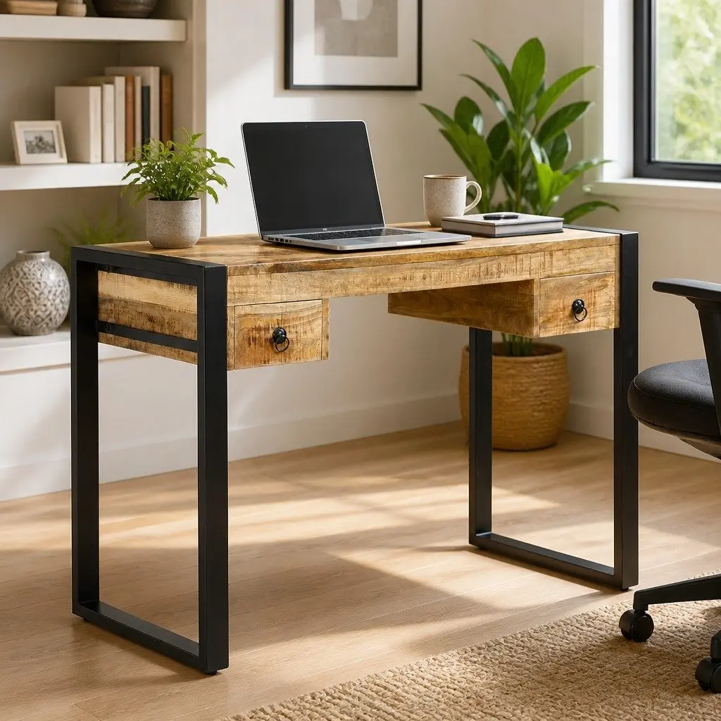 Mango Wood Desk with Drawers 110x50x77 cm