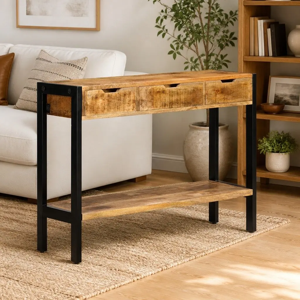 Sideboard Solid Mango Wood 3 Drawers 110x35x75 cm Storage Cabinet