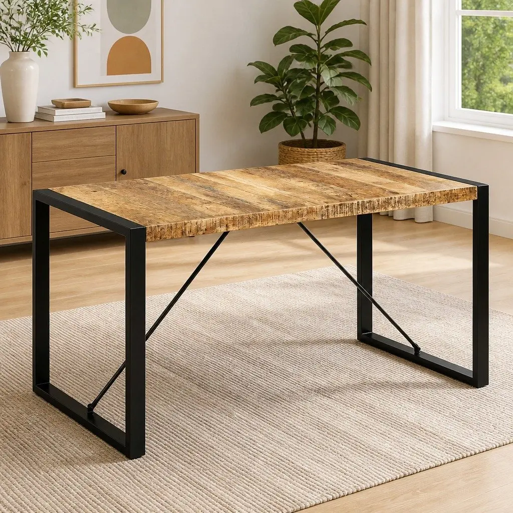 Dining Table Industrial Style Solid Mango Wood 140x70x75cm Brown