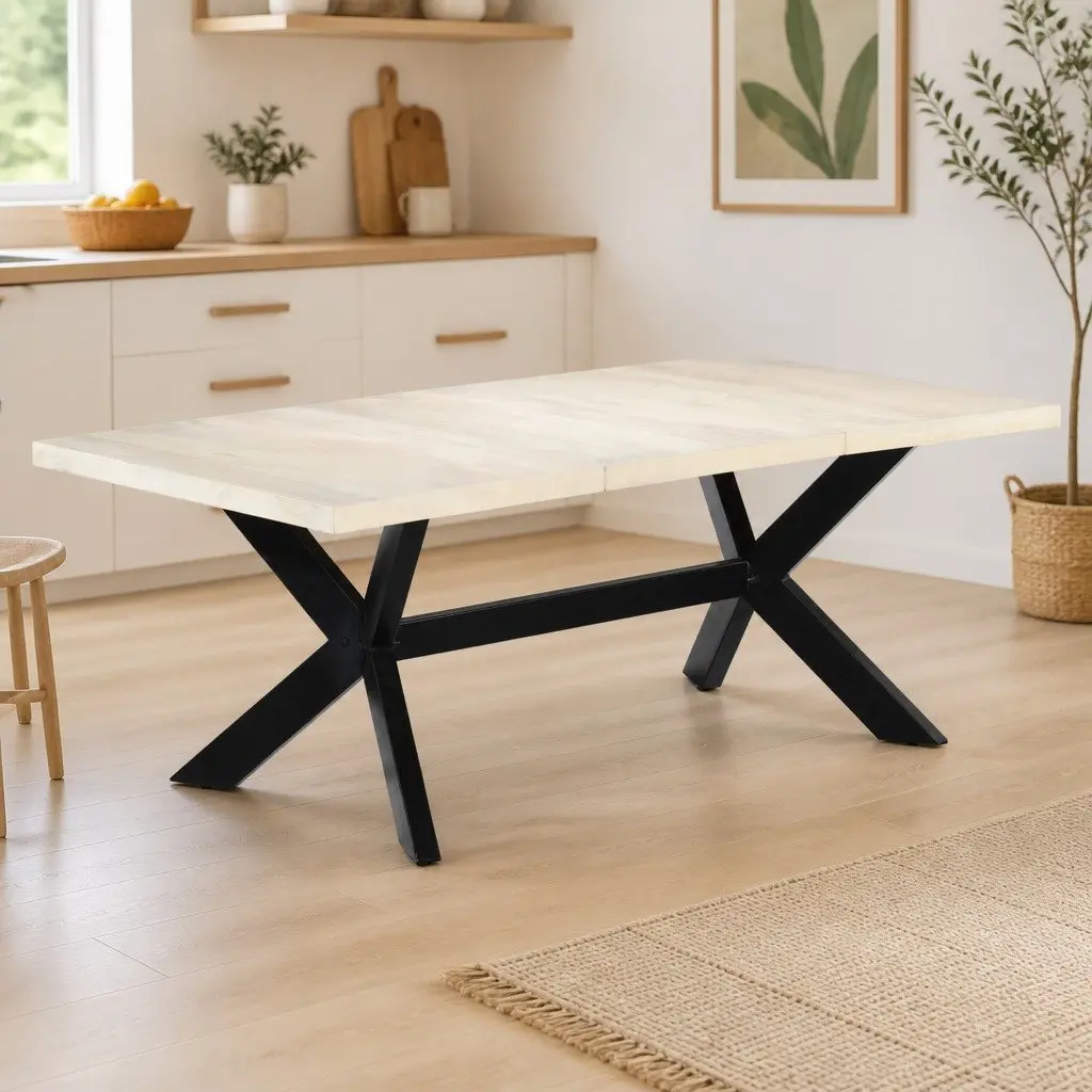 Dining Table Modern Style White 200x100x75 cm Solid Mango Wood
