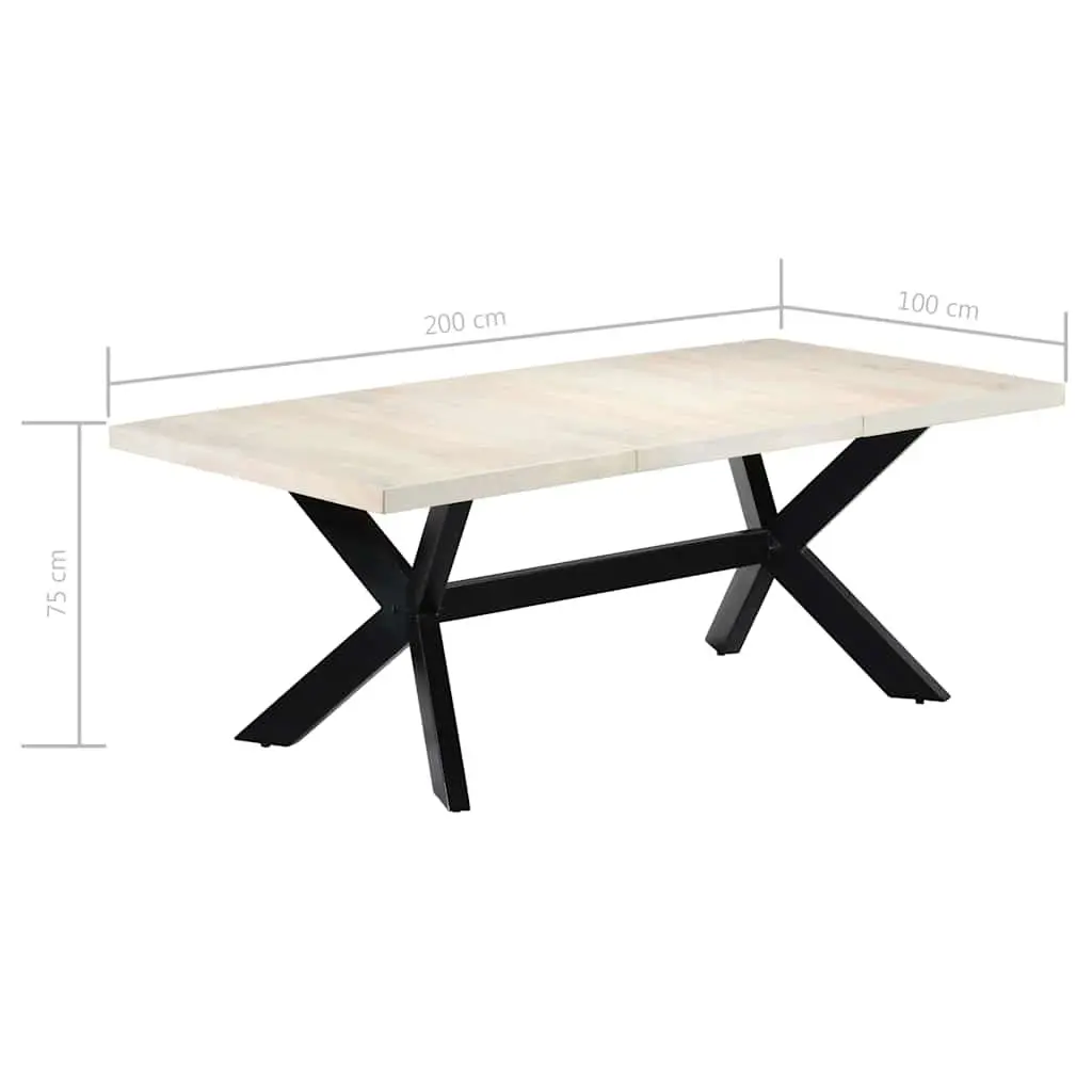 Dining Table Modern Style White 200x100x75 cm Solid Mango Wood