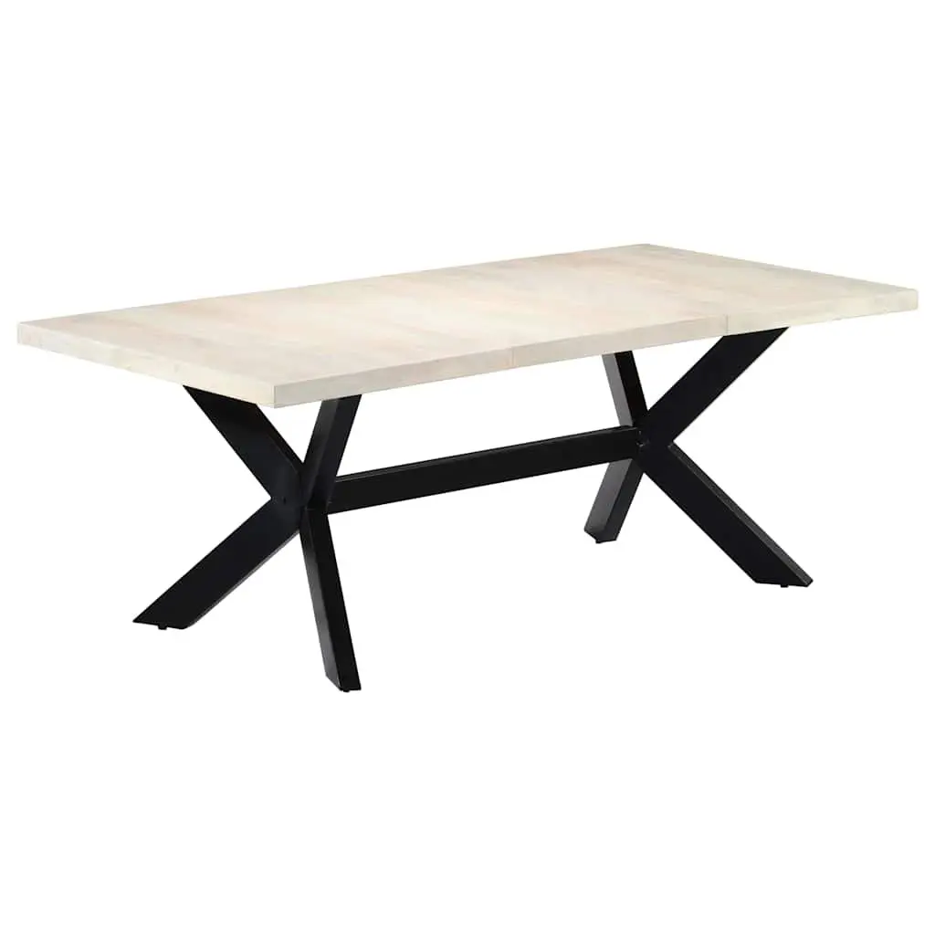 Dining Table Modern Style White 200x100x75 cm Solid Mango Wood