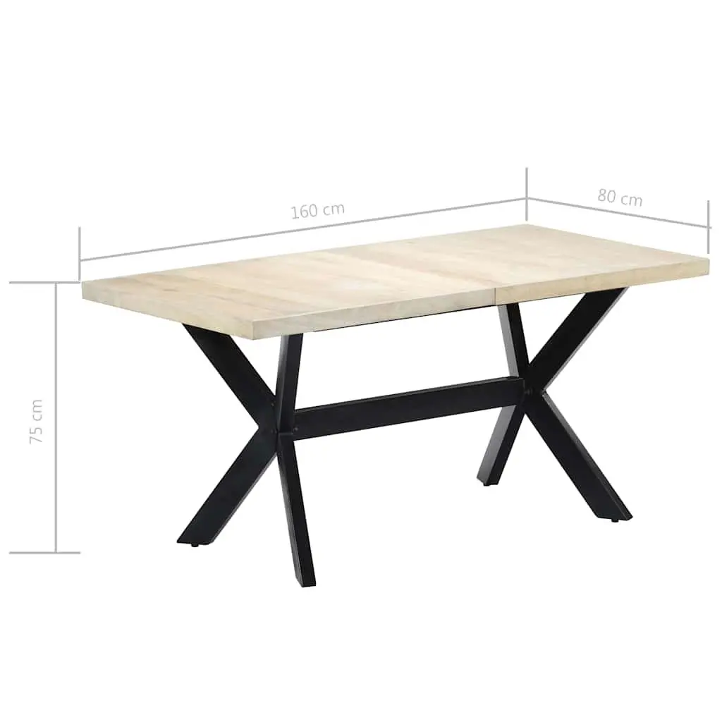 Dining Table White 160x80x75 cm Solid Mango Wood Kitchen Furniture