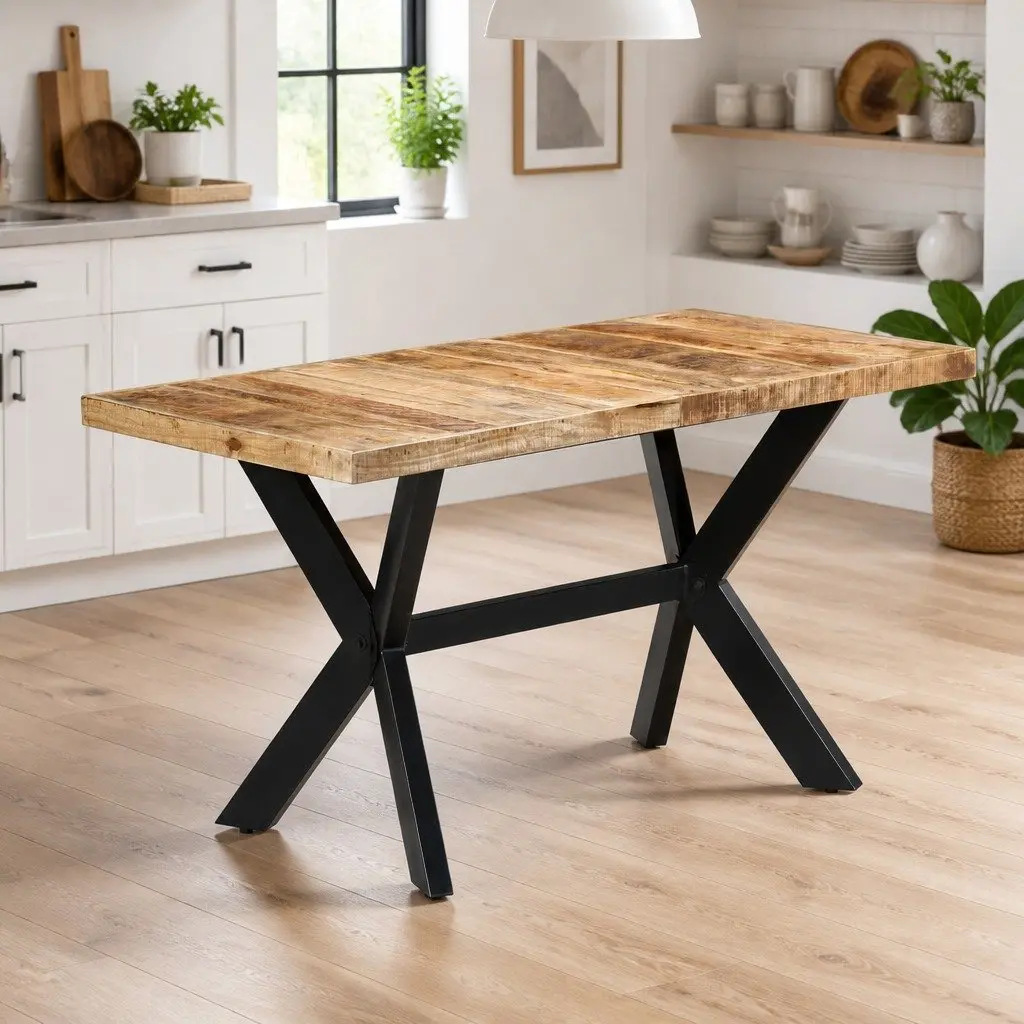 Dining Table Industrial Style Solid Mango Wood 140x70x75 cm