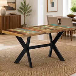 Dining Table 140x70x75 cm Solid Reclaimed Wood Steel Frame Industrial Kitchen