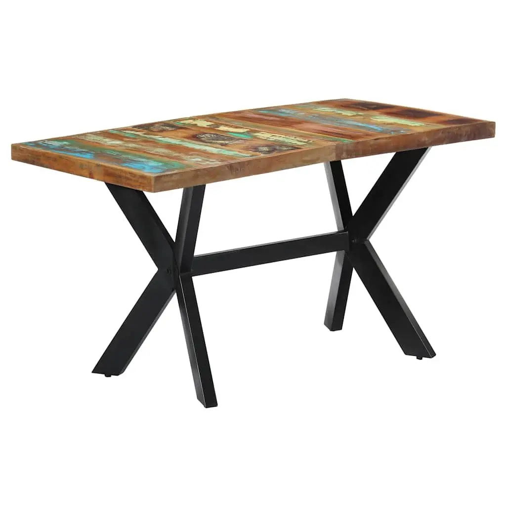 Dining Table 140x70x75 cm Solid Reclaimed Wood Steel Frame Industrial Kitchen
