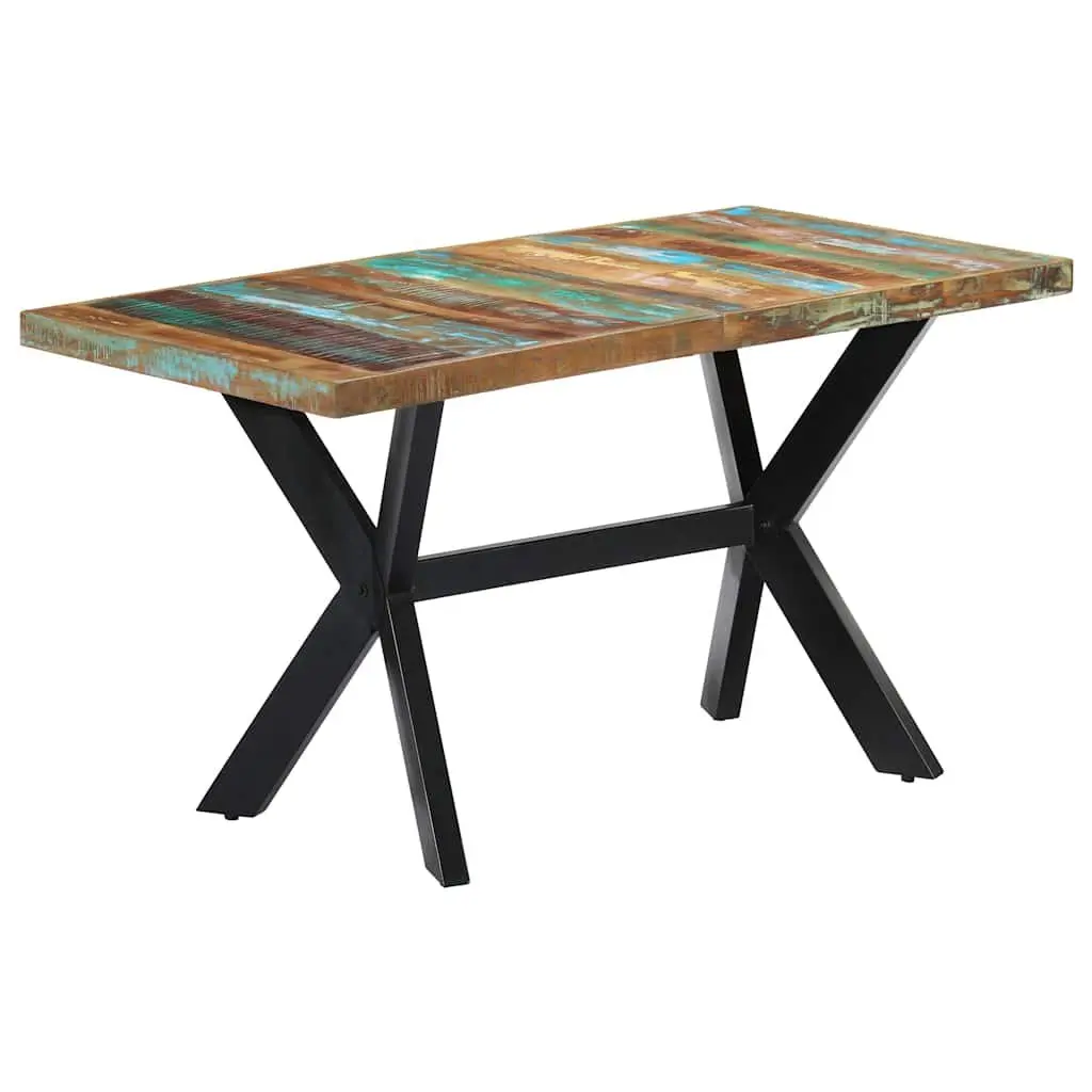 Dining Table 140x70x75 cm Solid Reclaimed Wood Steel Frame Industrial Kitchen