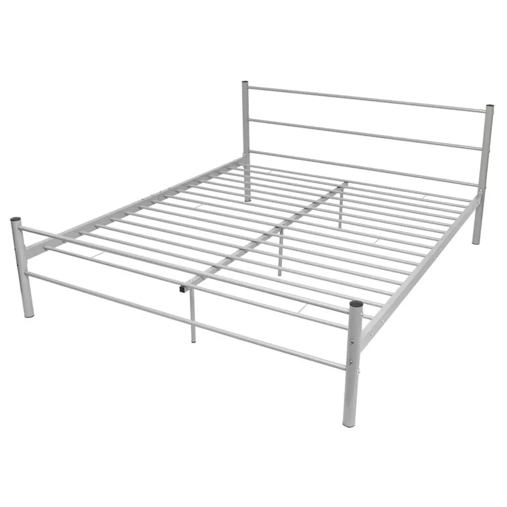 Queen Size Bed Frame Grey Metal Slat Base Bedroom Furniture