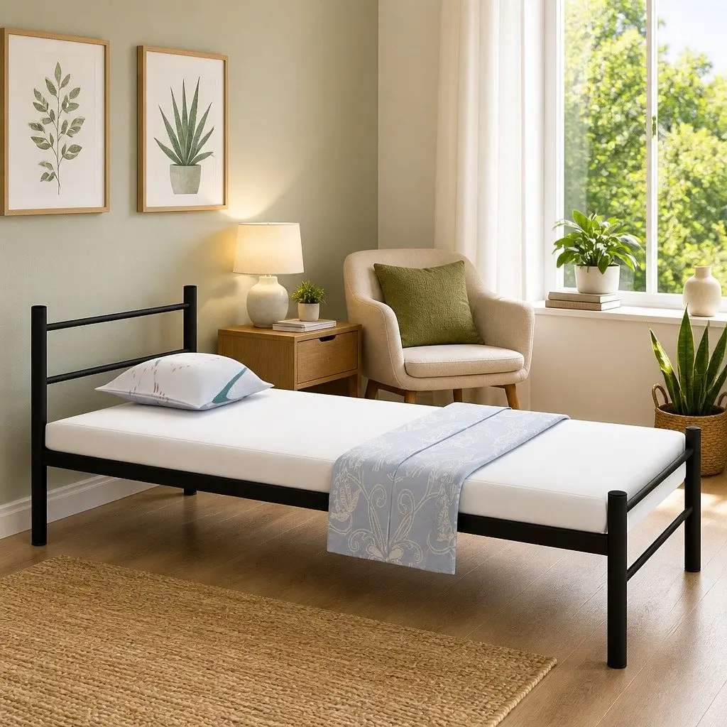 Black Metal King Single Bed Frame Slatted Base Bedroom Furniture No Mattress