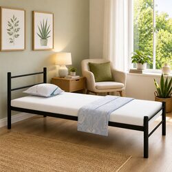 Black Metal King Single Bed Frame Slatted Base Bedroom Furniture No Mattress