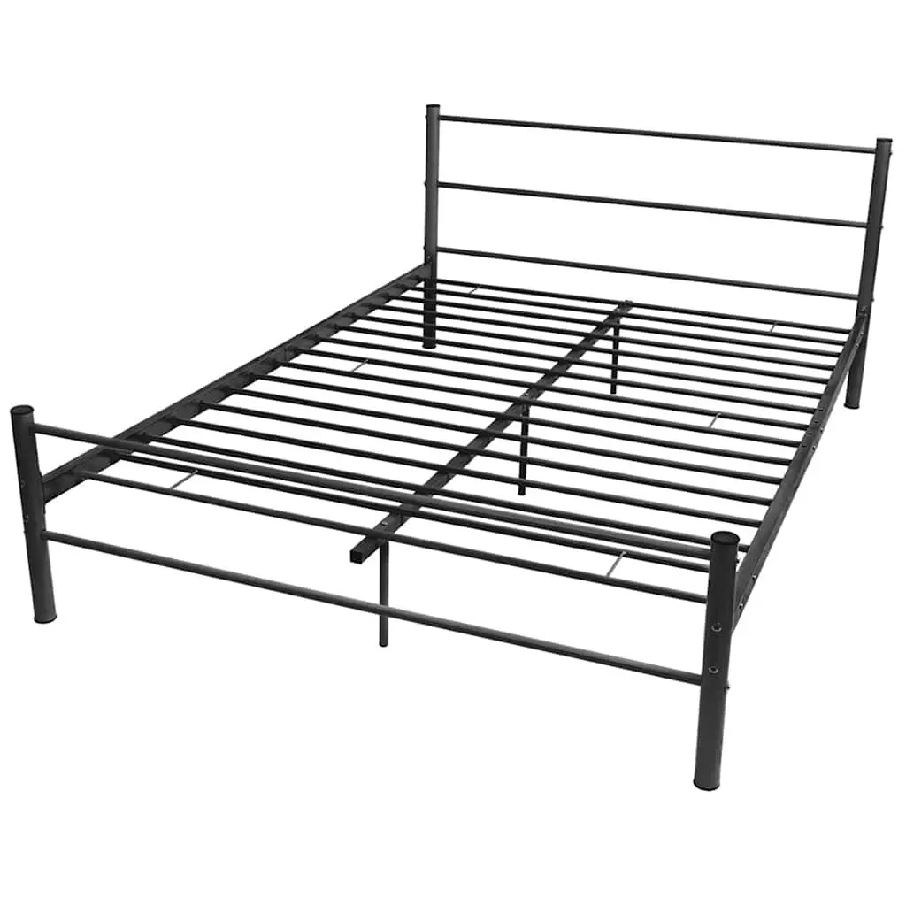Double Bed Frame Black Metal Slatted Base 137 x 187 cm