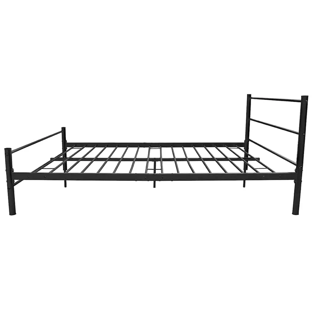 Double Bed Frame Black Metal Slatted Base 137 x 187 cm