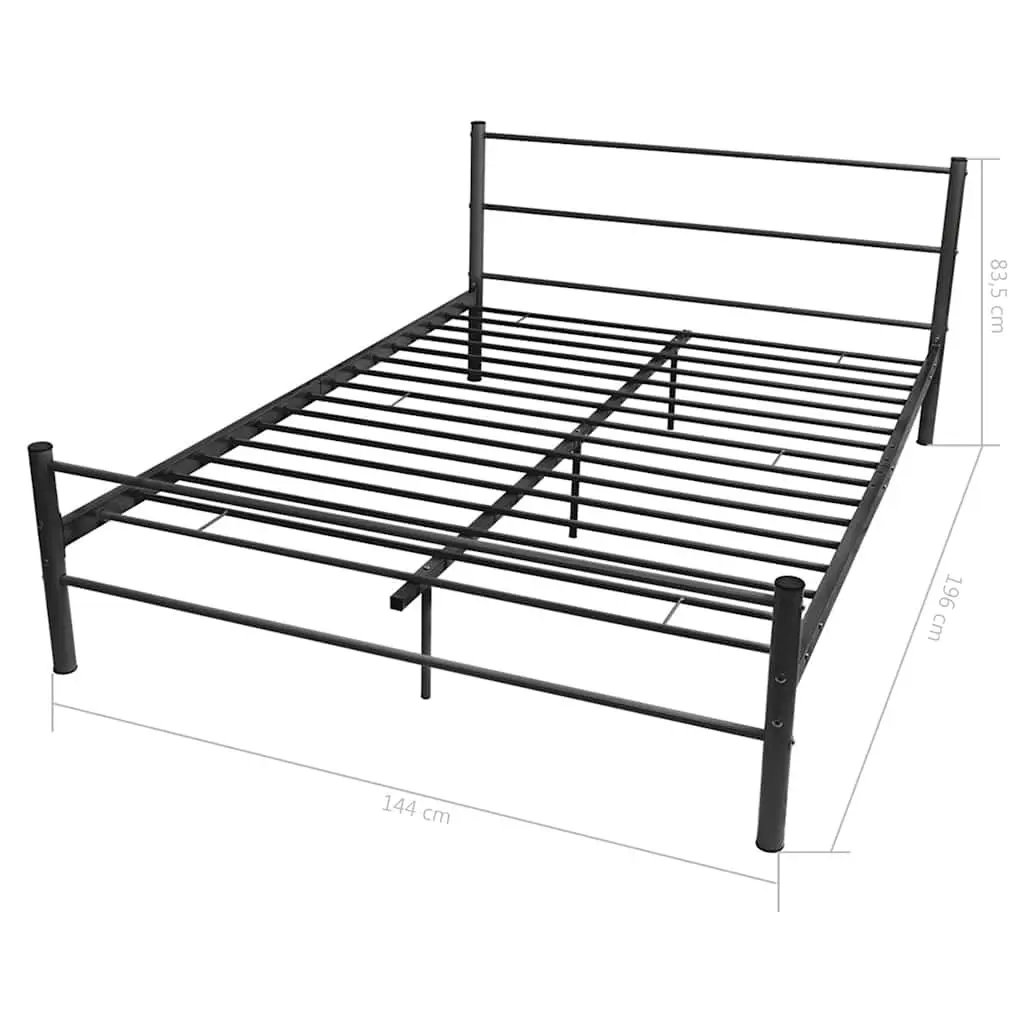 Double Bed Frame Black Metal Slatted Base 137 x 187 cm