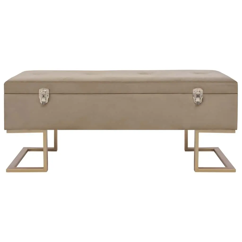 Storage Bench Beige Velvet Upholstered 105 cm with Interior Compartment