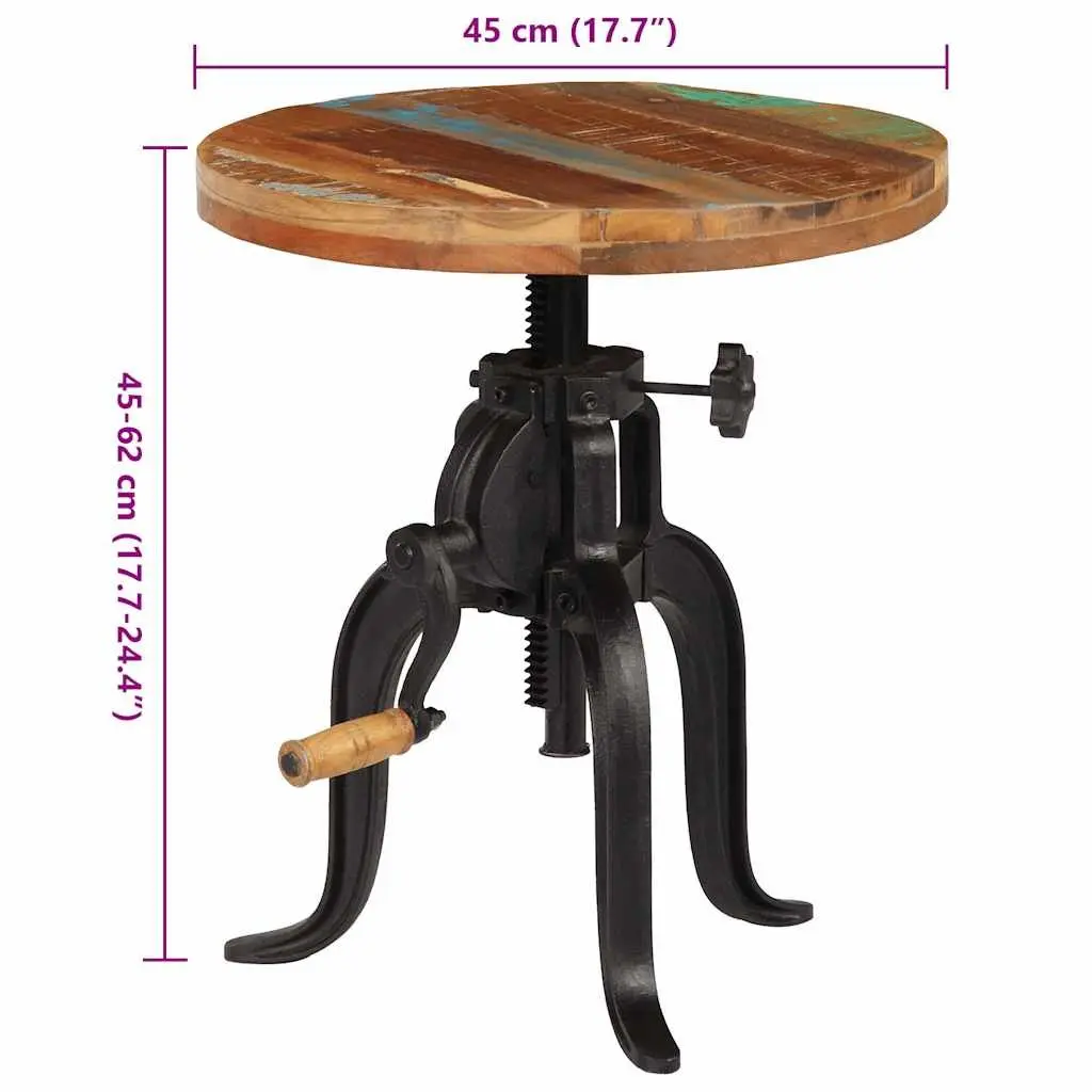 Adjustable Side Table Reclaimed Wood 45-62cm Cast Iron Legs