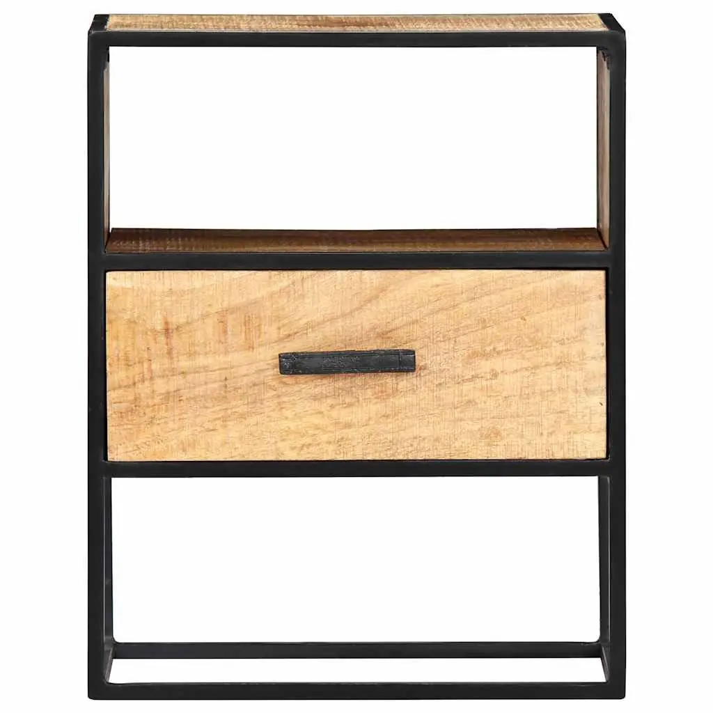 Bedside Table Nightstand 40x30x50cm Solid Mango Wood with Steel Legs Brown